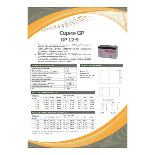 Аккумулятор Ventura GP 12-9