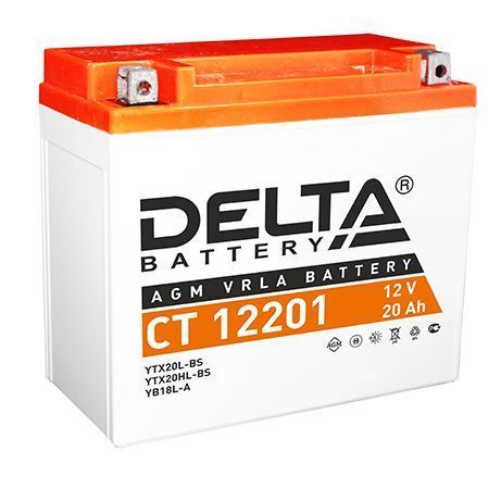 Аккумулятор для мототехники DELTA CT 12201 12В 20Ач (YTX20L-BS, YTX20HL-BS, YB16L-B, YB18L-A)