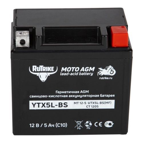 Аккумулятор стартерный для мототехники Rutrike YTX5L-BS (12V/5Ah) (UTX5L-BS, CT 1205, MT 12-5)