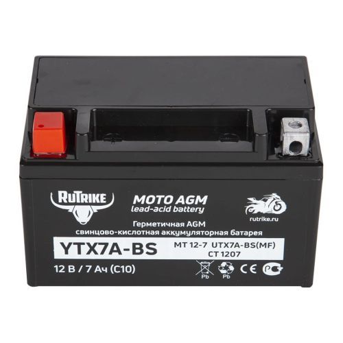 Аккумулятор стартерный для мототехники Rutrike YTX7A-BS (12V/7Ah) (UTX7A-BS, CT 1207, MT 12-7)