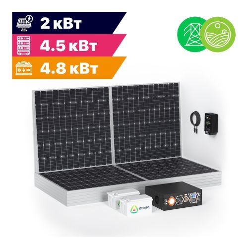 Гибридная солнечная электростанция Экодабл G1 (МАП 1Ф 4.5 кВт, CARBON 4.8 кВт*ч, ФЭМ 2.28 кВт/11.4 кВт*ч в сутки)