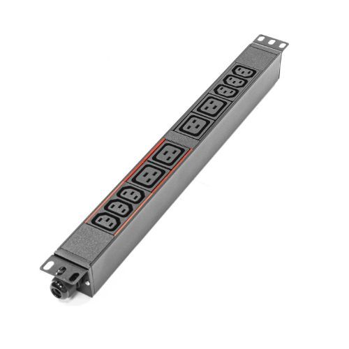 Блок розеток однофазный горизонтальный, 19", 6 розеток C13, 4 розетки C19, 63A