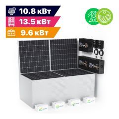 Гибридная солнечная электростанция Экодабл G32 (МАП 3Ф 13.5 кВт, CARBON 9.6 кВт*ч, ФЭМ 10.8 кВт/54 кВт*ч в сутки)